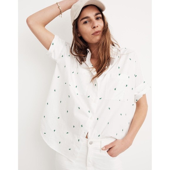 Madewell Tops - Madewell Embroidered Cactus Courier Shirt White Size Small